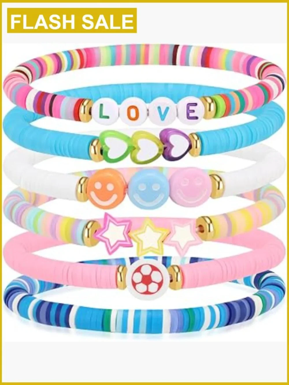 6 Clay Bead Friendship Bracelets for Teen Girls BFF Jewelry Set